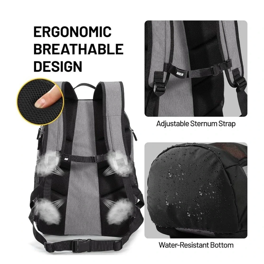 MIER Gym Backpack 40L Basketball Soccer Bag with Ball Compartment Gray Black